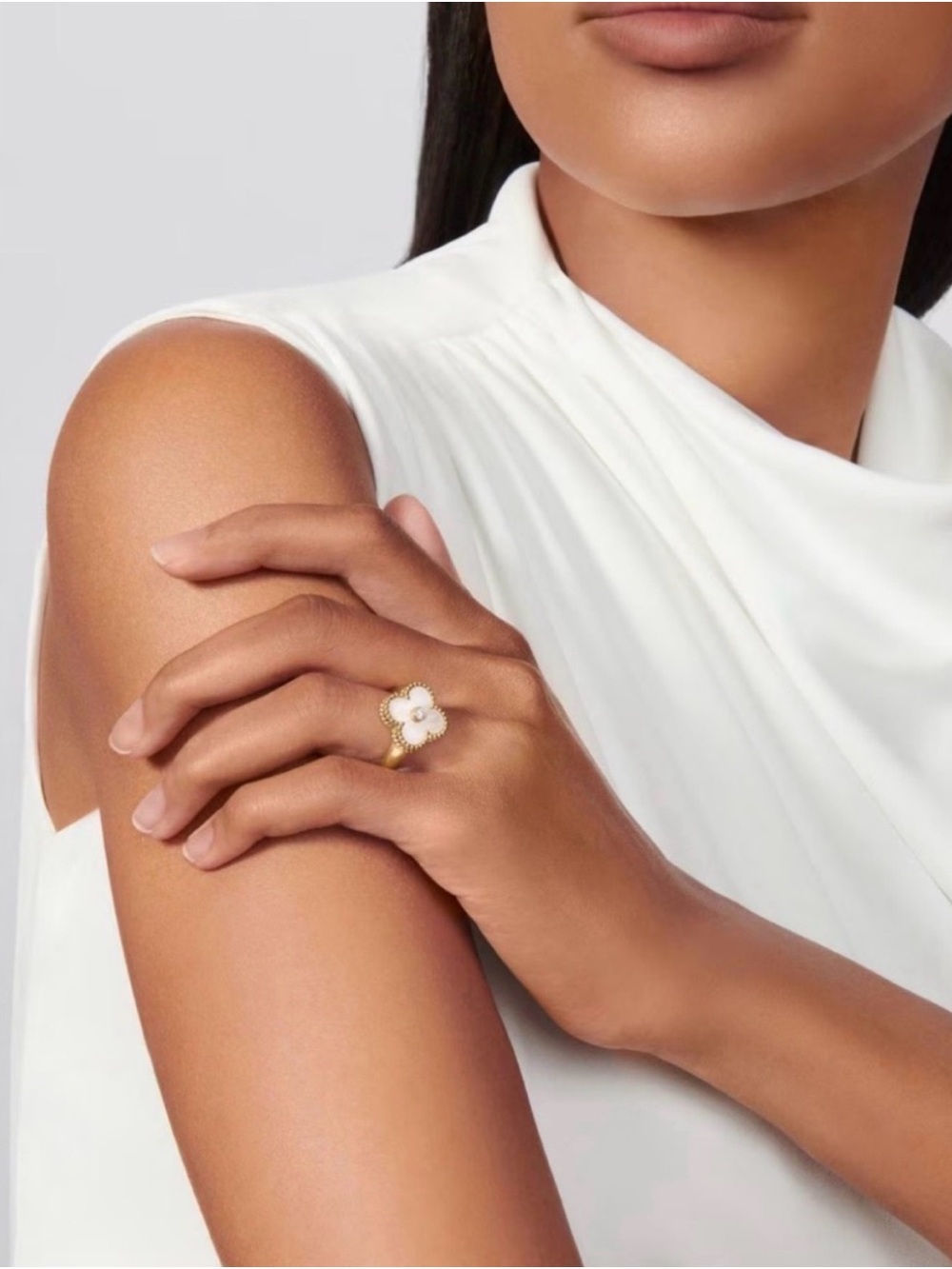 Gold Flower Mother-of-Pearl Ring with Center Stone